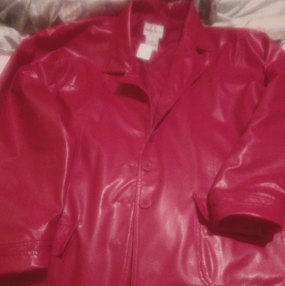 Red Faux leather pocket shirt 3x